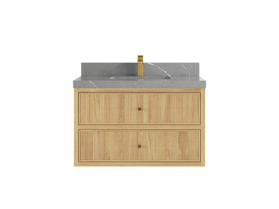 Sonoma Reeded Floating Teak 36 in. W x 22 in. D Center Sink Bathroom Vanity