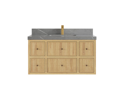 Sonoma Reeded Floating Teak 42 in. W x 22 in. D Single Sink Bathroom Vanity