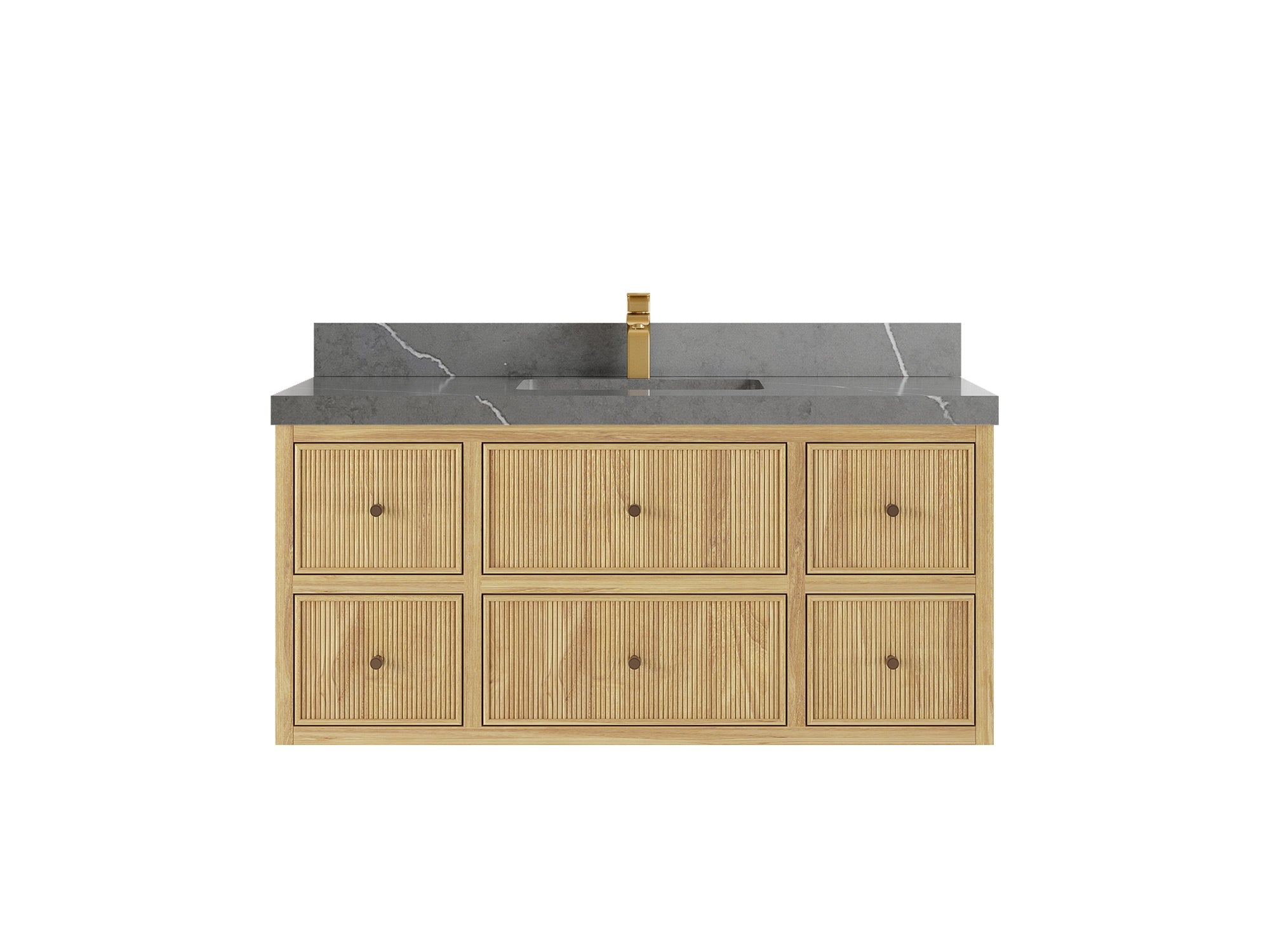 Sonoma Reeded Floating Teak 48 in. W x 22 in. D Single Sink Bathroom Vanity