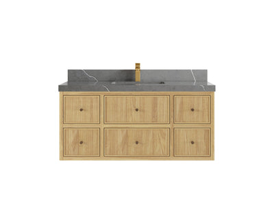 Sonoma Reeded Floating Teak 48 in. W x 22 in. D Single Sink Bathroom Vanity