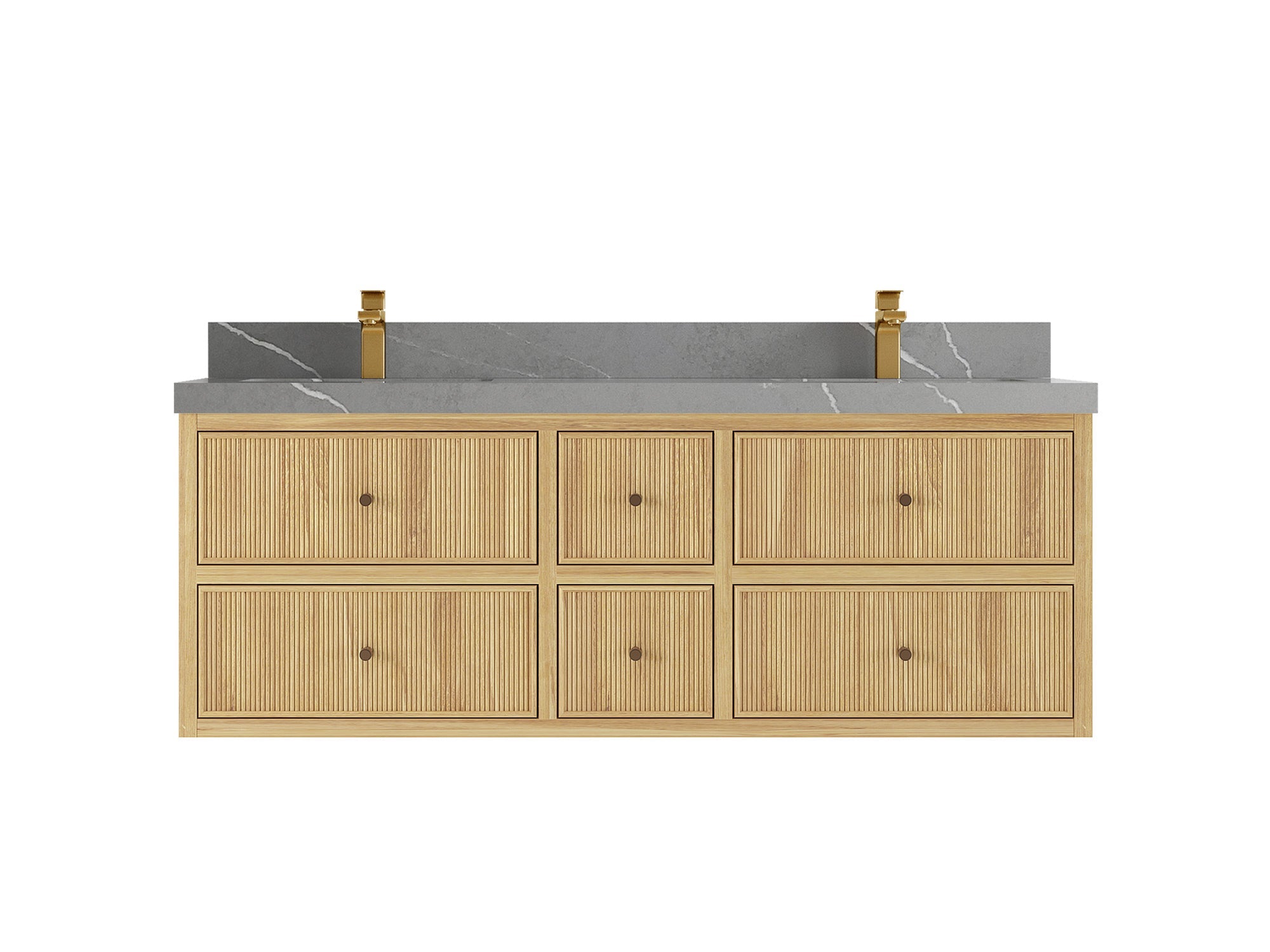 Sonoma Reeded Floating Teak 60 in. W x 22 in. D Double Sink Bathroom Vanity