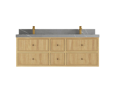 Sonoma Reeded Floating Teak 60 in. W x 22 in. D Double Sink Bathroom Vanity
