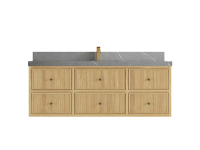 Sonoma Reeded Floating Teak Wood 60 in. W x 22 in. D Single Sink Bathroom Vanity