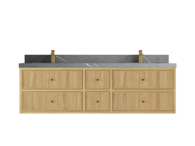 Sonoma Reeded Floating Teak 72 in. W x 22 in. D Double Sink Bathroom Vanity