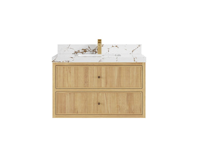 Sonoma Reeded Floating Teak 36 in. W x 22 in. D Center Sink Bathroom Vanity