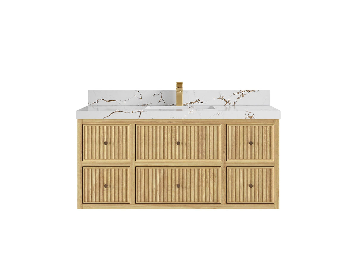 Sonoma Reeded Floating Teak 48 in. W x 22 in. D Single Sink Bathroom Vanity