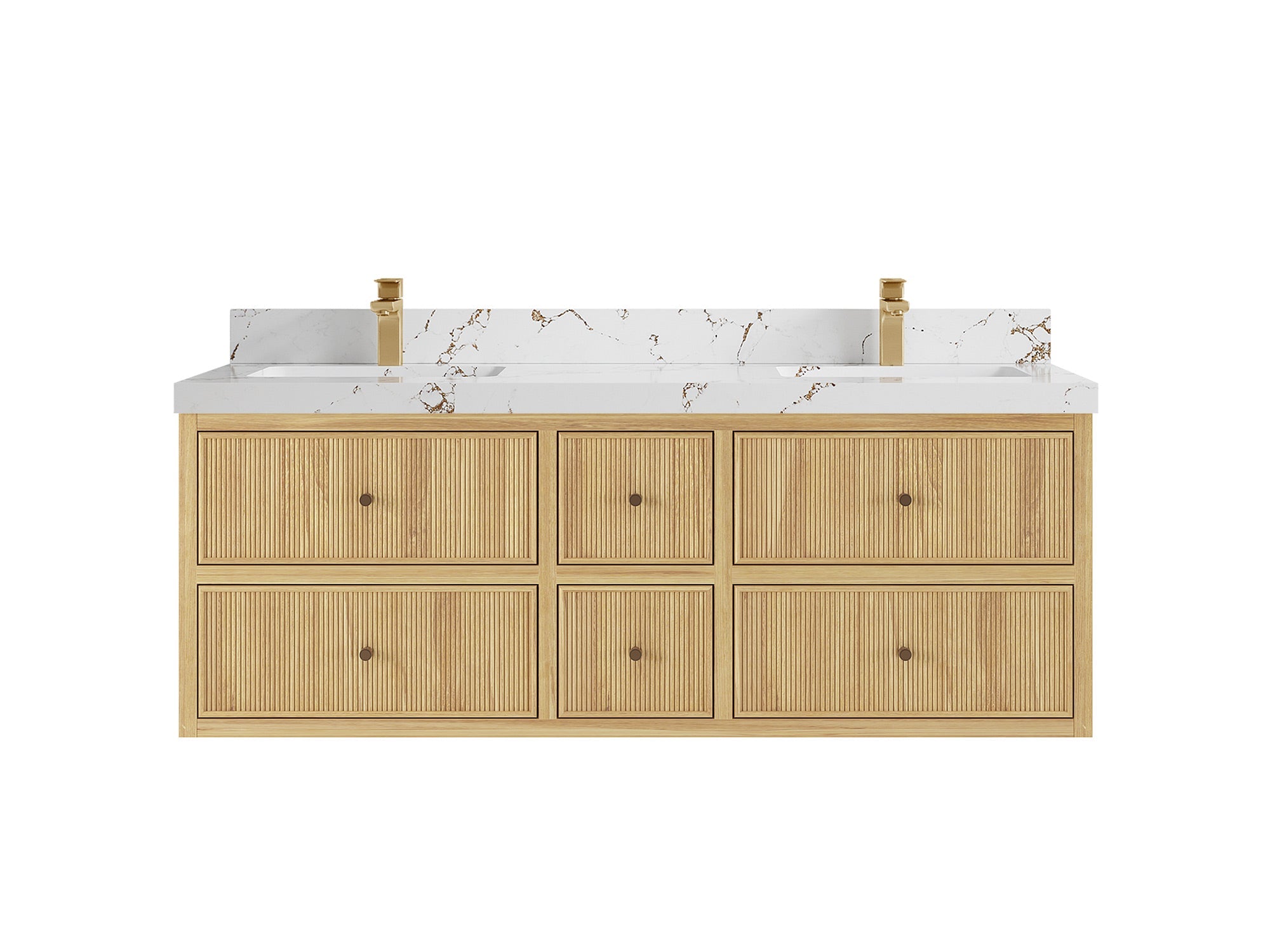 Sonoma Reeded Floating Teak 60 in. W x 22 in. D Double Sink Bathroom Vanity