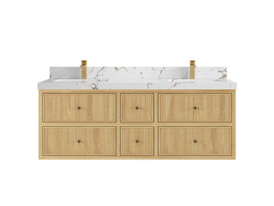 Sonoma Reeded Floating Teak 60 in. W x 22 in. D Double Sink Bathroom Vanity