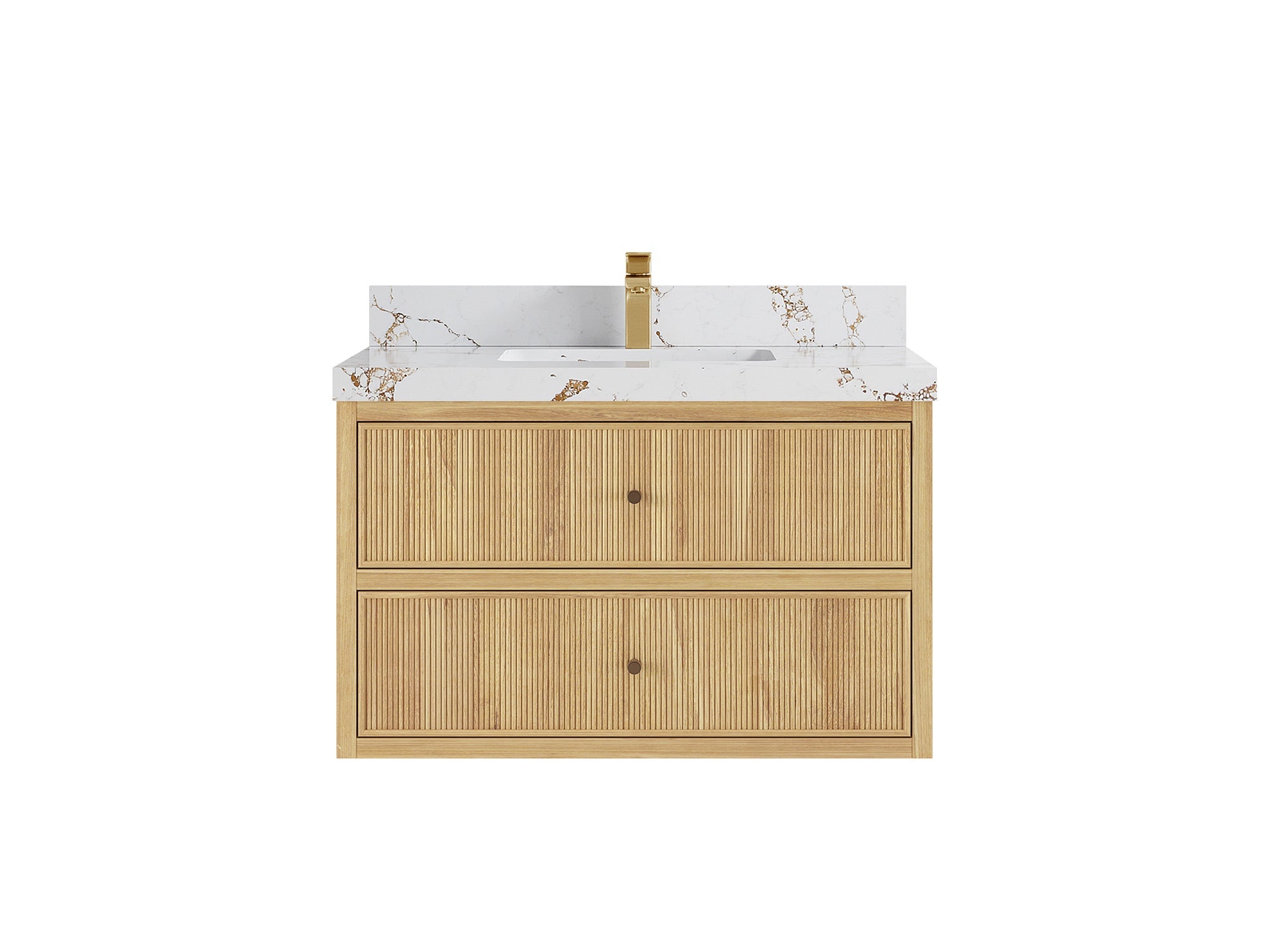 Sonoma Reeded Floating Teak 36 in. W x 22 in. D Center Sink Bathroom Vanity