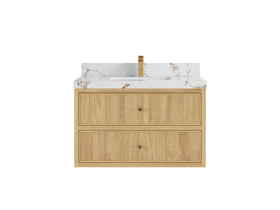 Sonoma Reeded Floating Teak 36 in. W x 22 in. D Center Sink Bathroom Vanity