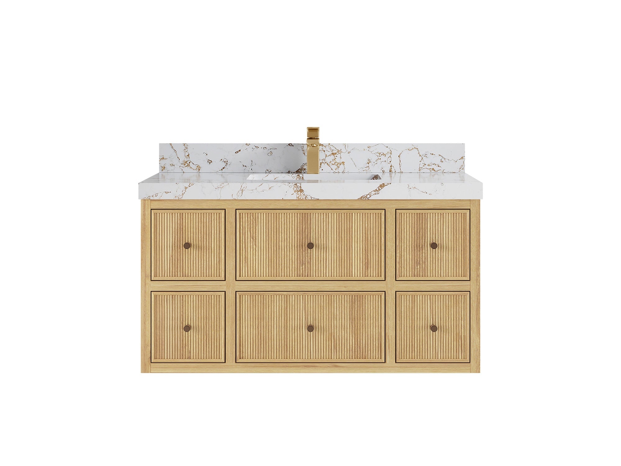 Sonoma Reeded Floating Teak 42 in. W x 22 in. D Single Sink Bathroom Vanity