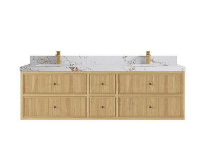 Sonoma Reeded Floating Teak 72 in. W x 22 in. D Double Sink Bathroom Vanity