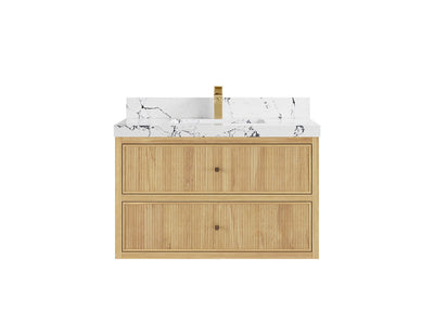 Sonoma Reeded Floating Teak 36 in. W x 22 in. D Center Sink Bathroom Vanity