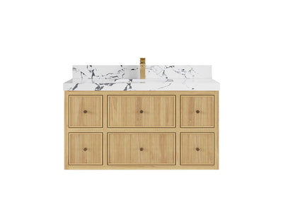 Sonoma Reeded Floating Teak 42 in. W x 22 in. D Single Sink Bathroom Vanity