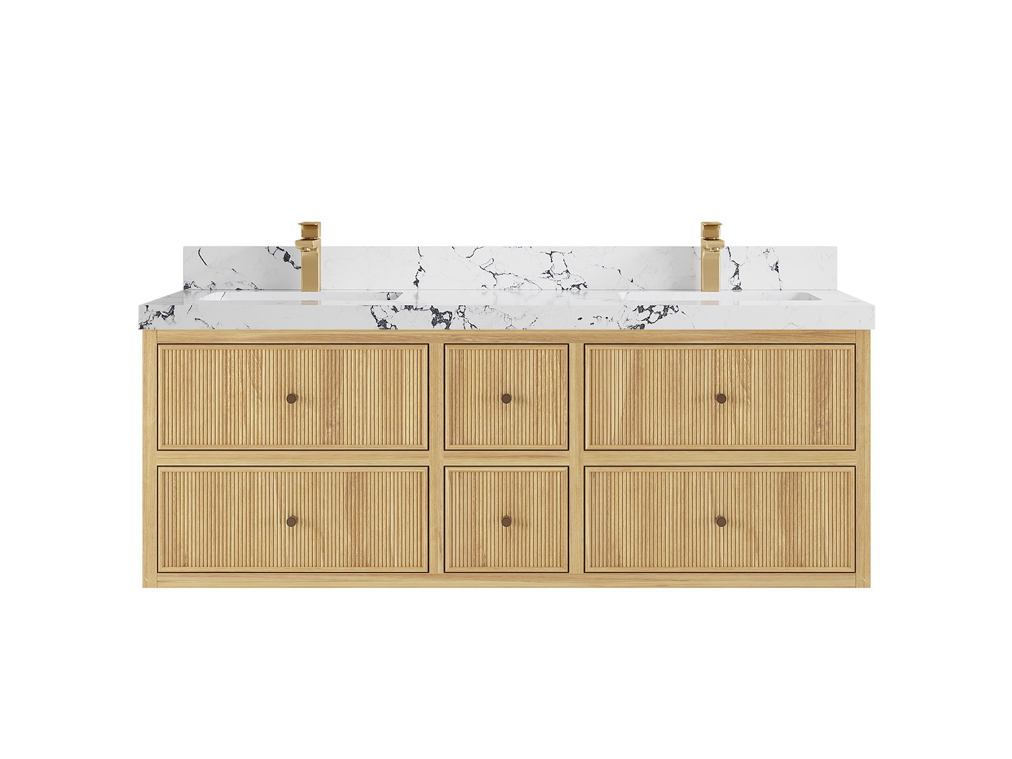 Sonoma Reeded Floating Teak 60 in. W x 22 in. D Double Sink Bathroom Vanity