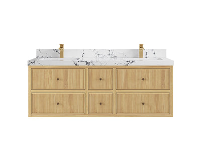 Sonoma Reeded Floating Teak 60 in. W x 22 in. D Double Sink Bathroom Vanity