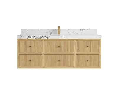 Sonoma Reeded Floating Teak Wood 60 in. W x 22 in. D Single Sink Bathroom Vanity