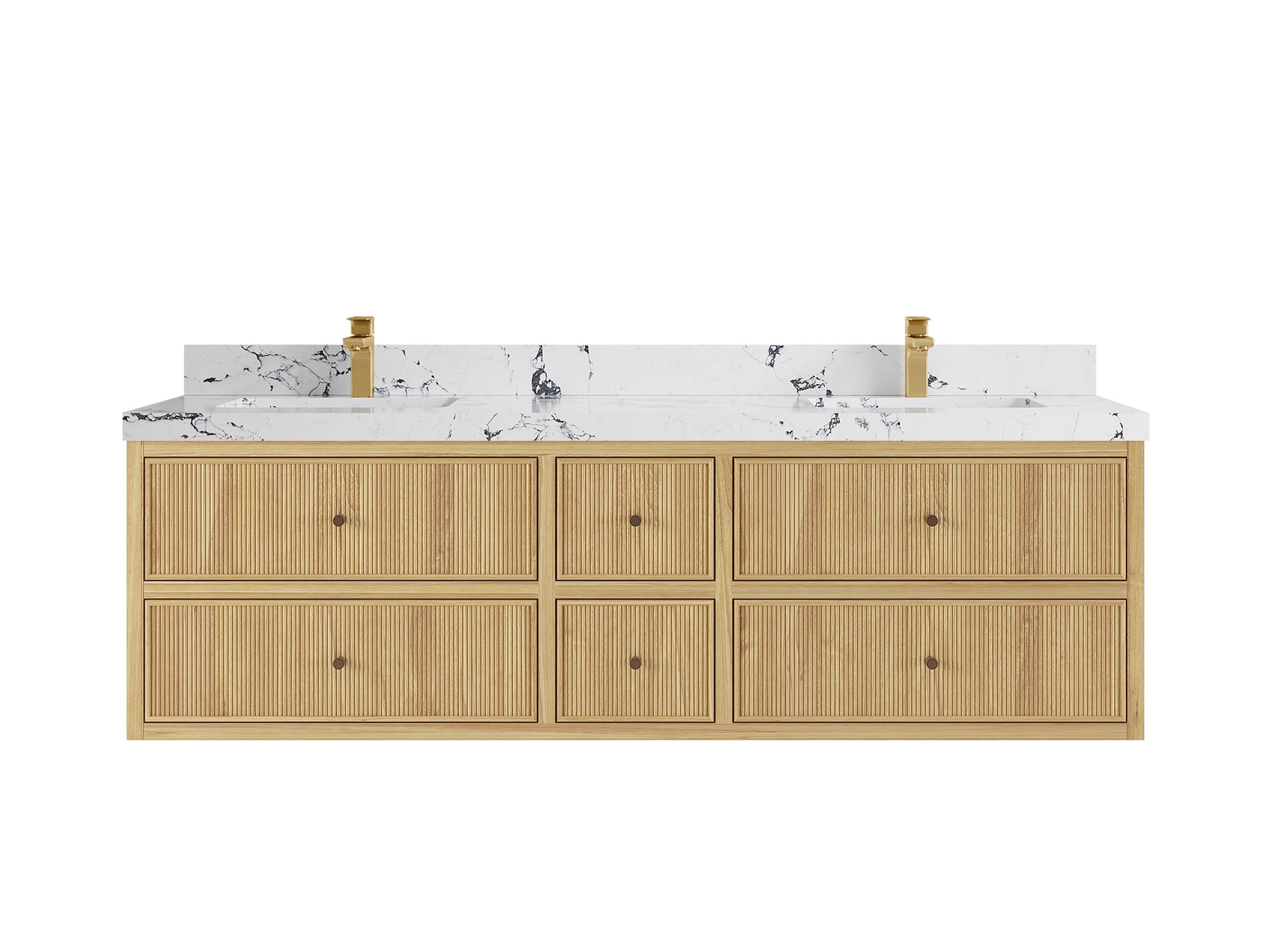 Sonoma Reeded Floating Teak 72 in. W x 22 in. D Double Sink Bathroom Vanity