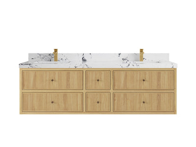 Sonoma Reeded Floating Teak 72 in. W x 22 in. D Double Sink Bathroom Vanity
