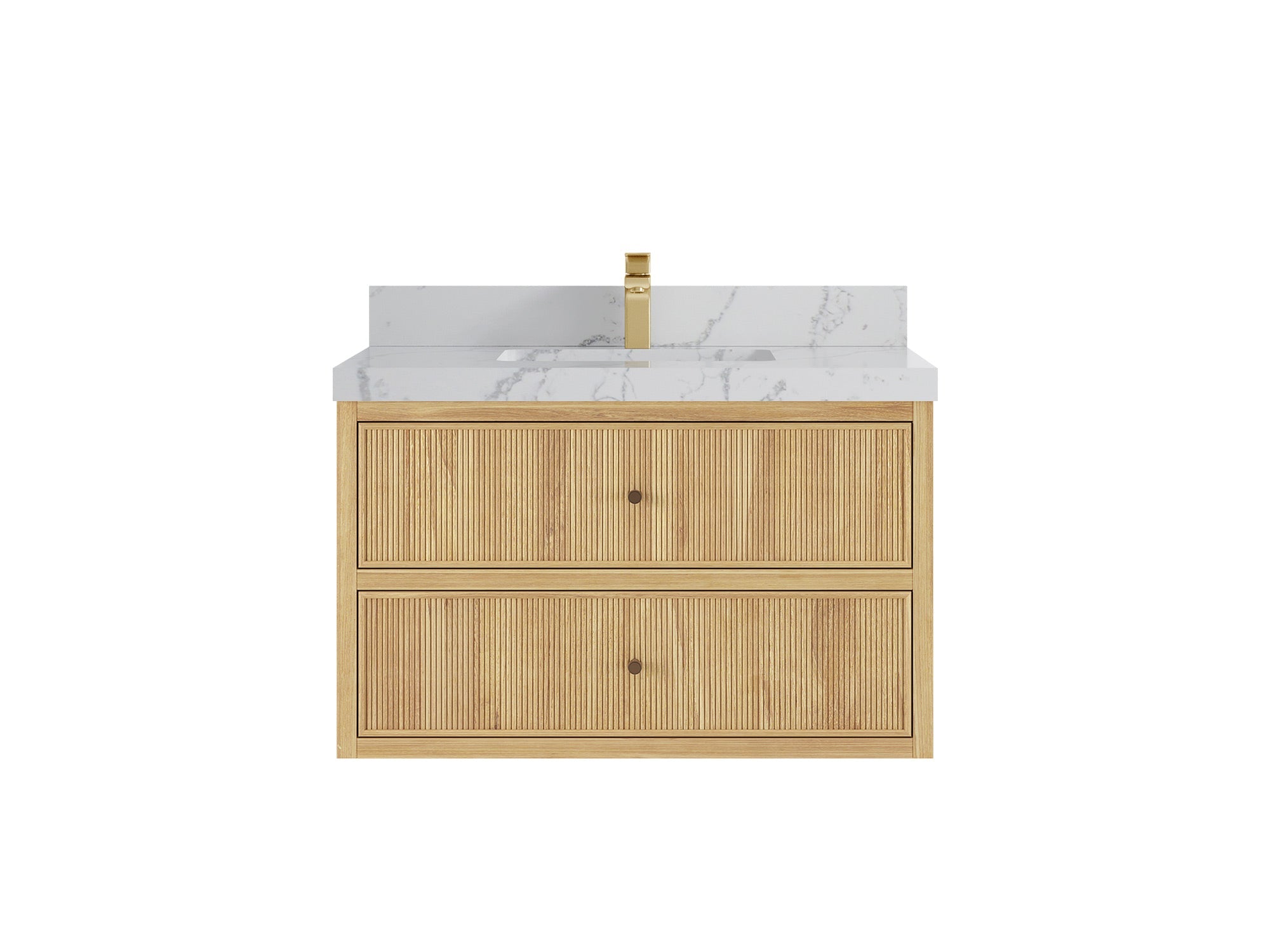 Sonoma Reeded Floating Teak 36 in. W x 22 in. D Center Sink Bathroom Vanity