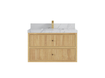 Sonoma Reeded Floating Teak 36 in. W x 22 in. D Center Sink Bathroom Vanity