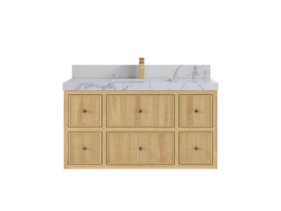 Sonoma Reeded Floating Teak 42 in. W x 22 in. D Single Sink Bathroom Vanity
