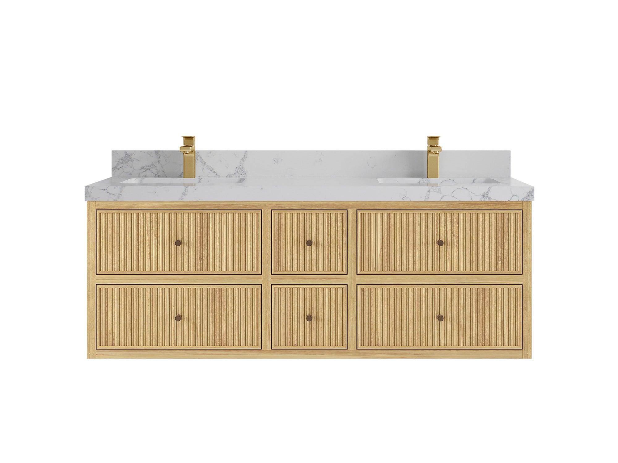 Sonoma Reeded Floating Teak 60 in. W x 22 in. D Double Sink Bathroom Vanity