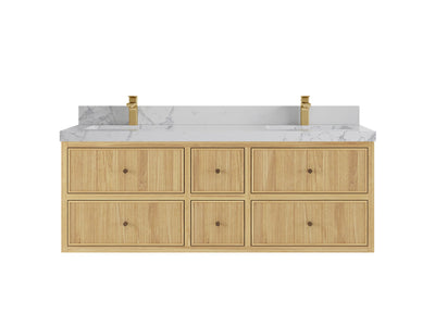 Sonoma Reeded Floating Teak 60 in. W x 22 in. D Double Sink Bathroom Vanity