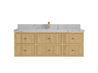 Sonoma Reeded Floating Teak Wood 60 in. W x 22 in. D Single Sink Bathroom Vanity