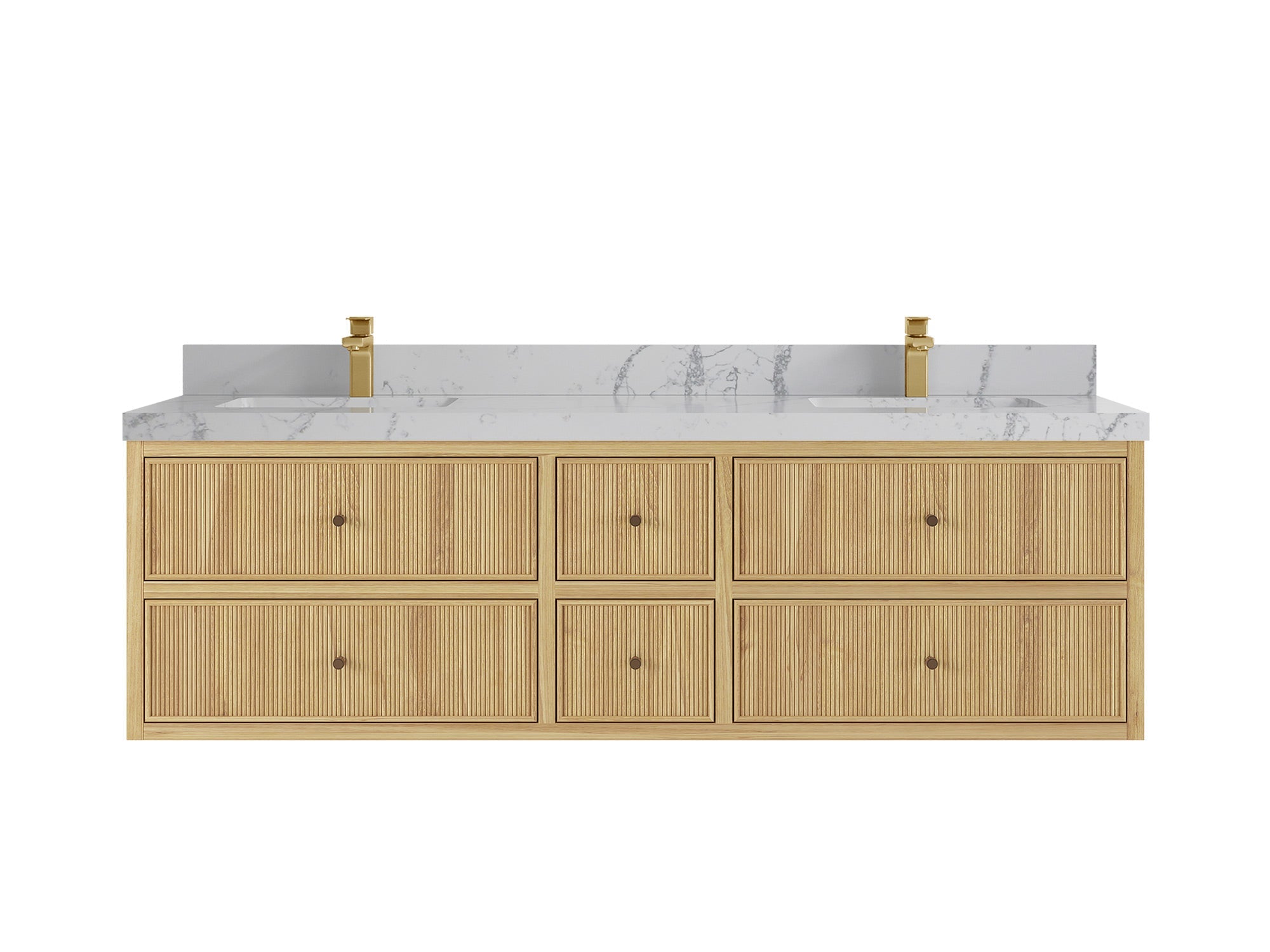 Sonoma Reeded Floating Teak 72 in. W x 22 in. D Double Sink Bathroom Vanity