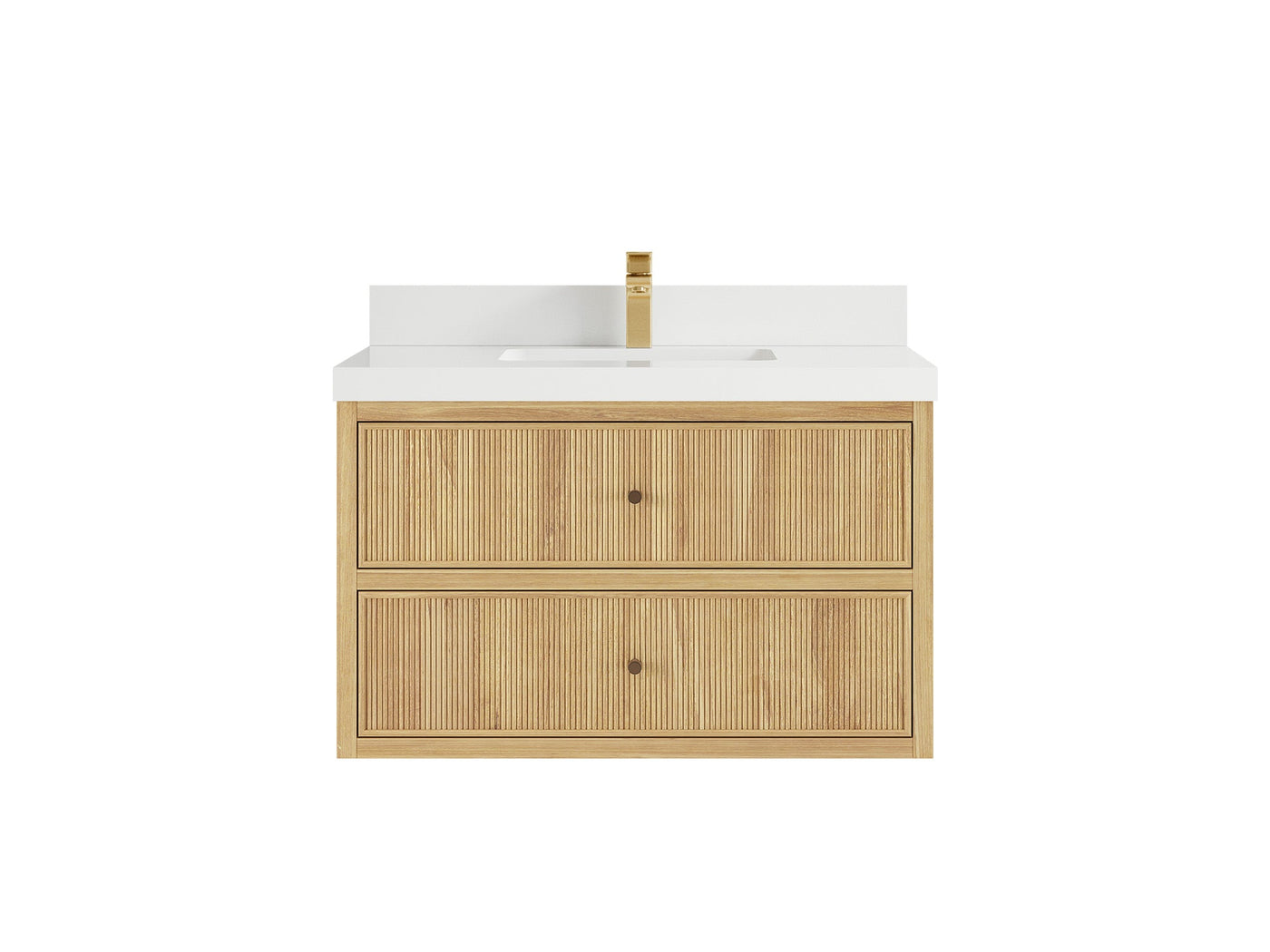 Sonoma Reeded Floating Teak 36 in. W x 22 in. D Center Sink Bathroom Vanity