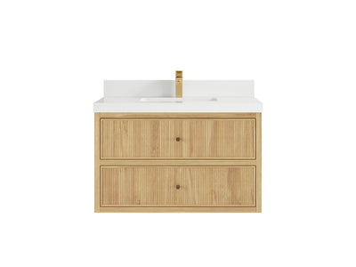 Sonoma Reeded Floating Teak 36 in. W x 22 in. D Center Sink Bathroom Vanity