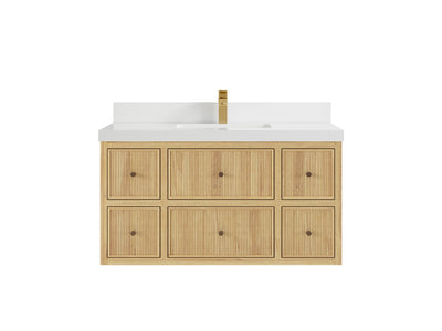 Sonoma Reeded Floating Teak 42 in. W x 22 in. D Single Sink Bathroom Vanity