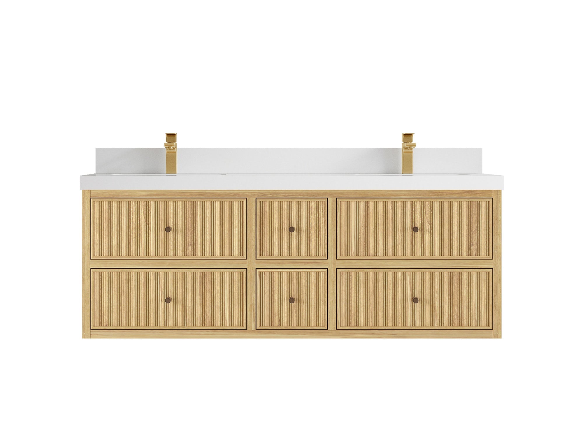 Sonoma Reeded Floating Teak 60 in. W x 22 in. D Double Sink Bathroom Vanity