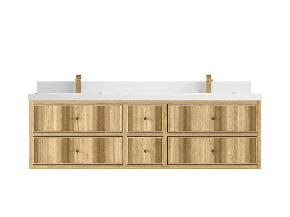 Sonoma Reeded Floating Teak 72 in. W x 22 in. D Double Sink Bathroom Vanity