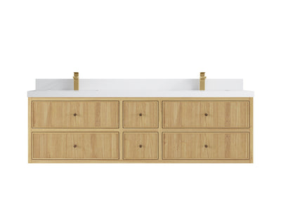 Sonoma Reeded Floating Teak 72 in. W x 22 in. D Double Sink Bathroom Vanity