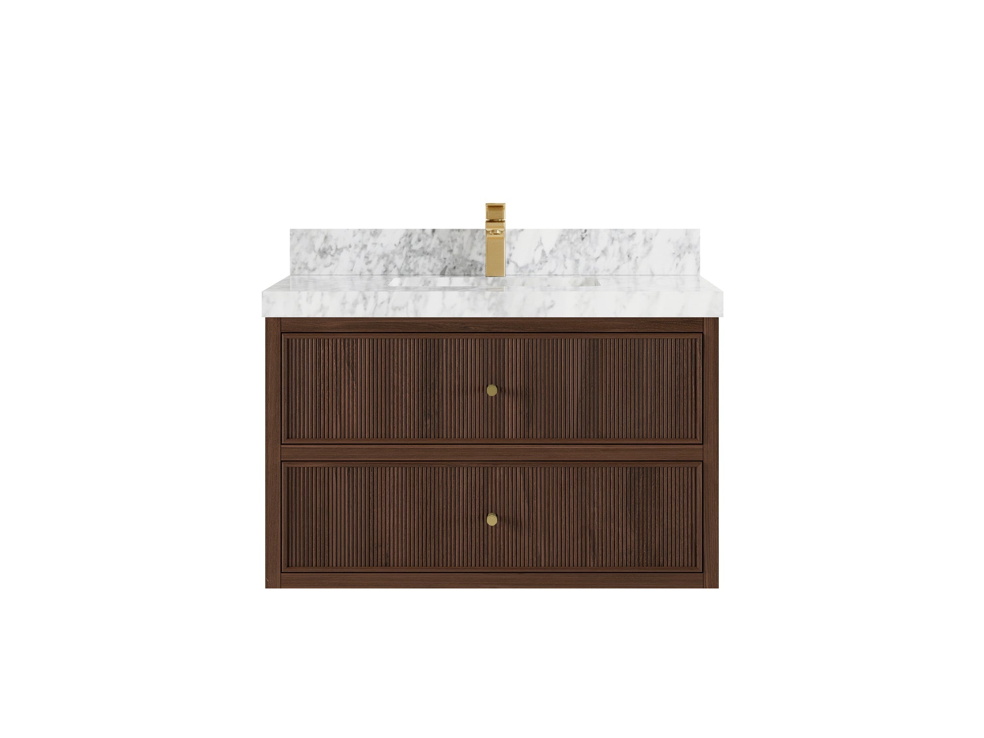 Sonoma Reeded Floating Teak 36 in. W x 22 in. D Center Sink Bathroom Vanity