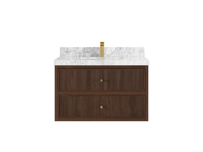 Sonoma Reeded Floating Teak 36 in. W x 22 in. D Center Sink Bathroom Vanity