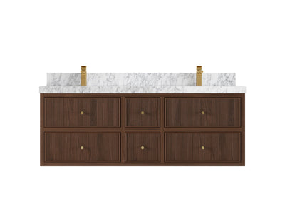 Sonoma Reeded Floating Teak 60 in. W x 22 in. D Double Sink Bathroom Vanity