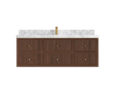 Sonoma Reeded Floating Teak 60 in. W x 22 in. D Single Sink Bathroom Vanity