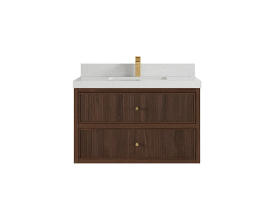 Sonoma Reeded Floating Teak 36 in. W x 22 in. D Center Sink Bathroom Vanity
