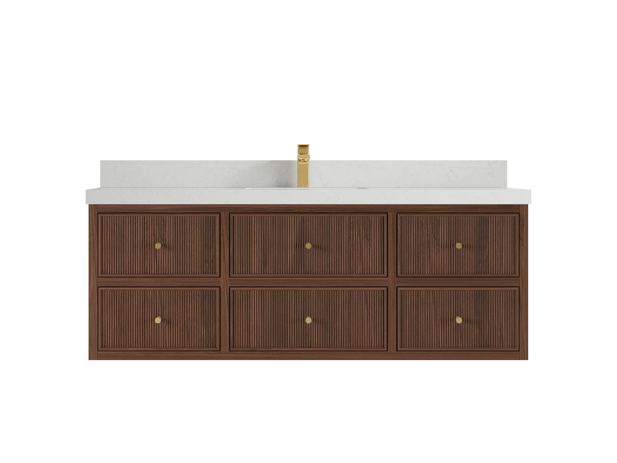 Sonoma Reeded Floating Teak 60 in. W x 22 in. D Single Sink Bathroom Vanity