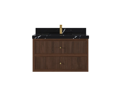 Sonoma Reeded Floating Teak 36 in. W x 22 in. D Center Sink Bathroom Vanity