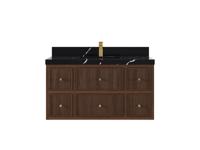 Sonoma Reeded Floating Teak 42 in. W x 22 in. D Single Sink Bathroom Vanity