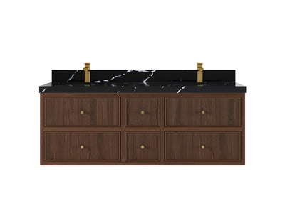 Sonoma Reeded Floating Teak 60 in. W x 22 in. D Double Sink Bathroom Vanity