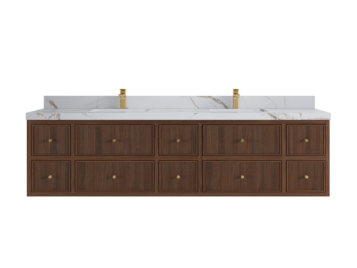 Sonoma Floating Teak 84 in. W x 22 in. D Double Sink Bathroom Vanity - photo 9