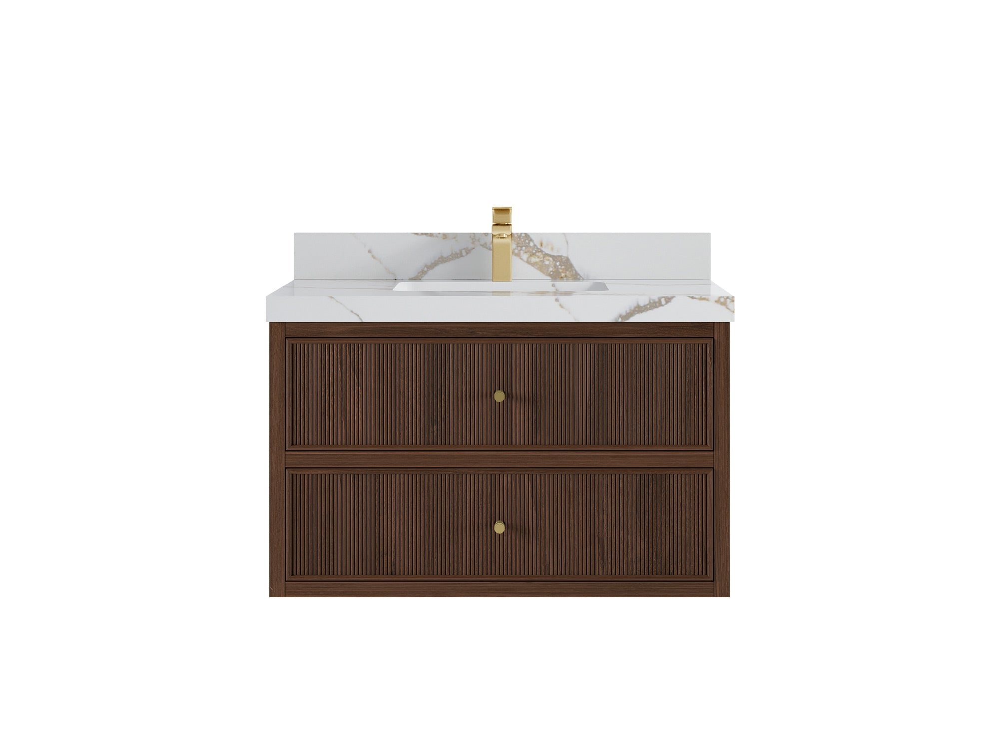 Sonoma Reeded Floating Teak 36 in. W x 22 in. D Center Sink Bathroom Vanity