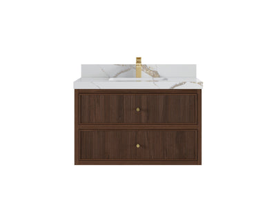Sonoma Reeded Floating Teak 36 in. W x 22 in. D Center Sink Bathroom Vanity