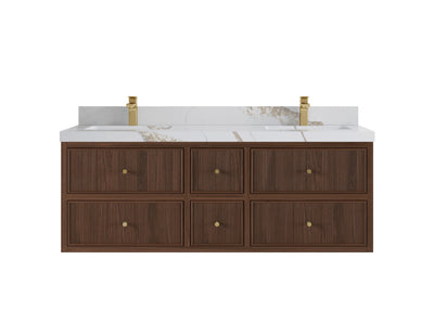 Sonoma Reeded Floating Teak 60 in. W x 22 in. D Double Sink Bathroom Vanity
