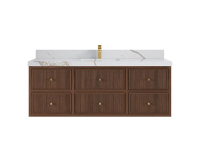 Sonoma Reeded Floating Teak 60 in. W x 22 in. D Single Sink Bathroom Vanity